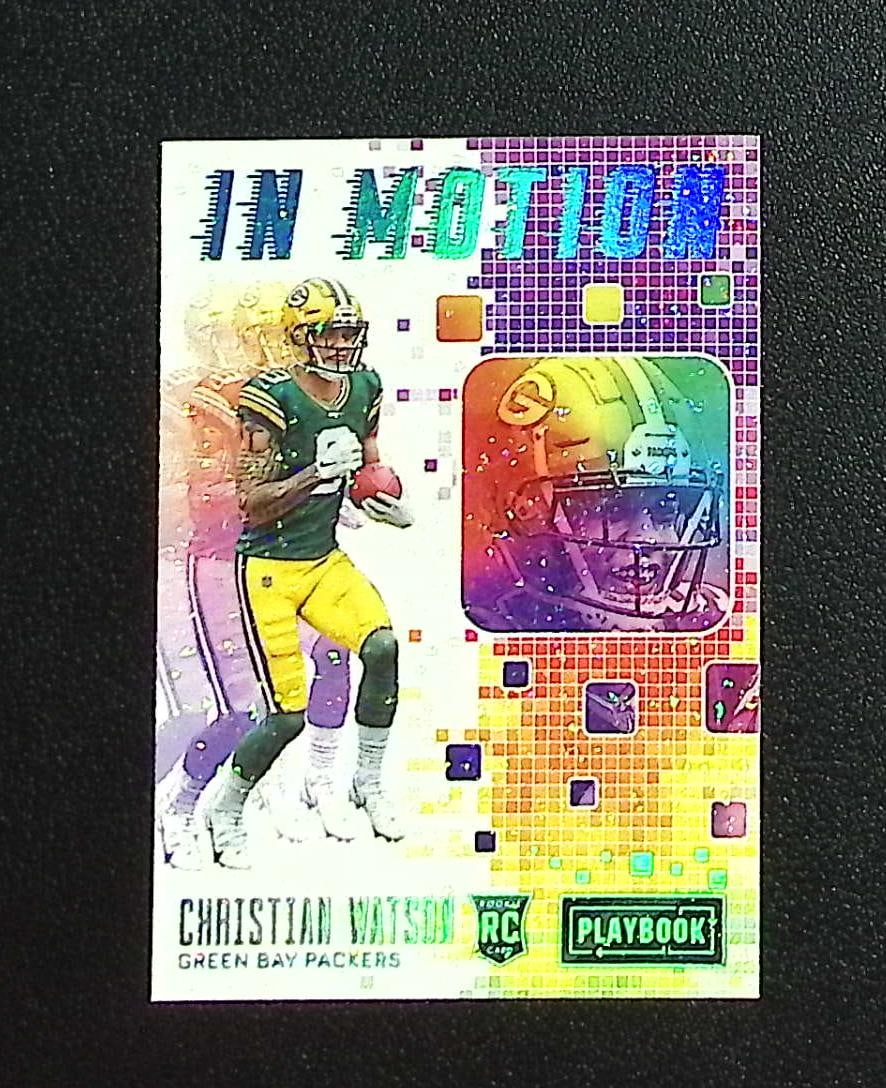 Christian Watson Rookie In Motion SSP 2022 Panini Playbook #IM-19 Green Bay Packers: Panini, Donruss Optic, & Donruss Select, Prizm, Mosaic, Contenders, Zenith, Phoenix, Illusions, Absolute, Rookie NFL Sports Trading Cards, SP, SSP, Cards, Football Cards for Sale Near Me, Superbowl & 