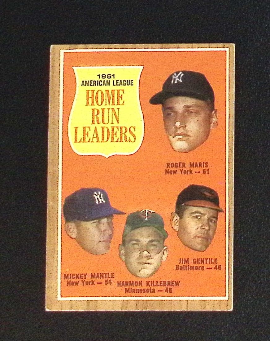 1961 AL HR Leaders Mantle/Maris/Killebrew/Gentile 1962 Topps #53 Vintage Baseball Card (1 of 2)