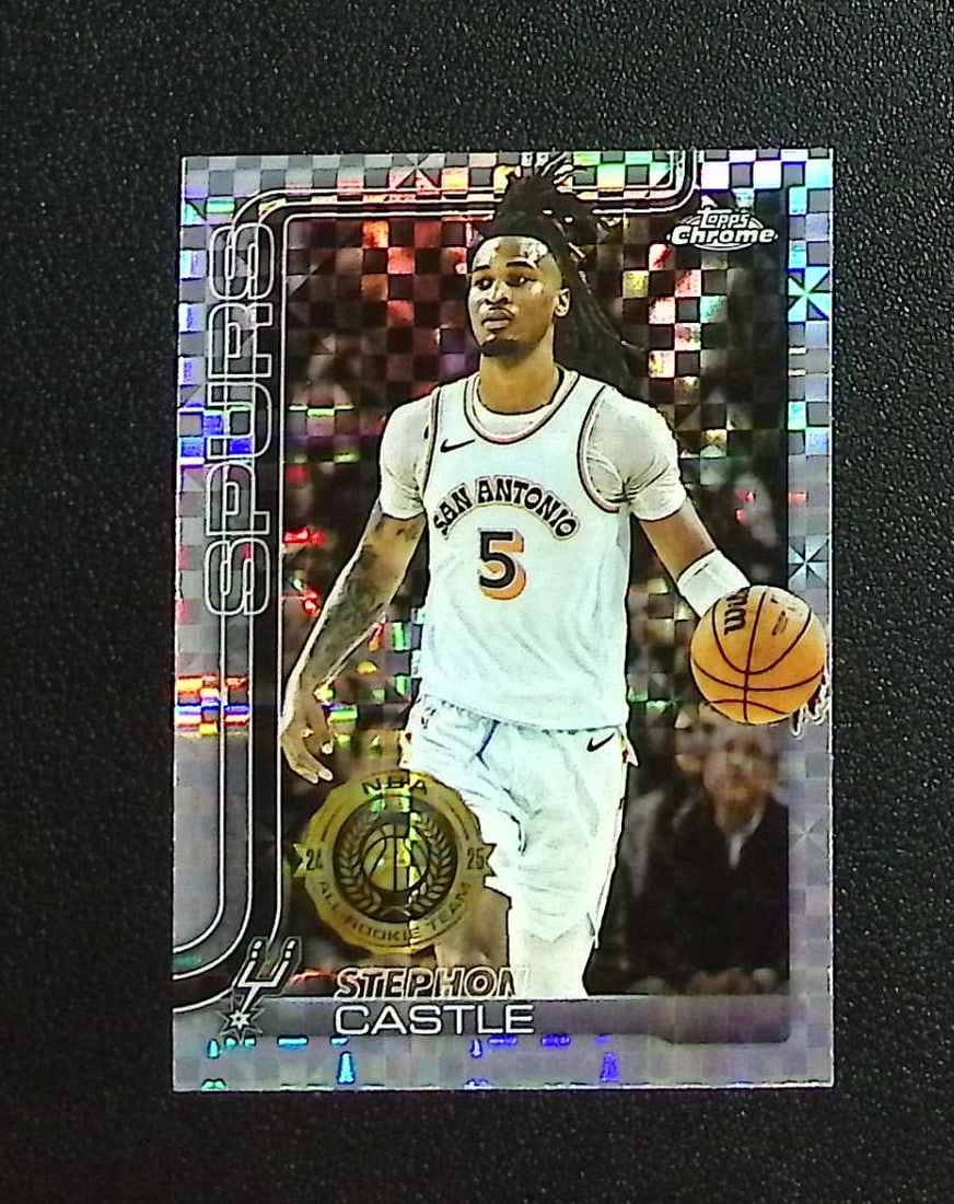 Stephon Castle Xfractor NBA All-Rookie Team 2025-26 Topps Chrome #228 Spurs: Topps & Bowman Basketball NBA Trading & Sports Cards, Sports Cards for Sale Near Me, Chrome, Refractor, SP, SSP, Valuable Auction Memorabilia Lots Sold On Line, NBA Championship & Hall of Fame Player 
