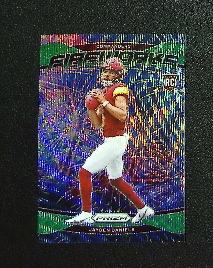 Jayden Daniels Rookie Fireworks Green Wave Prizm 2024 Prizm #24 Commanders: Panini, Donruss Optic, & Donruss Select, Prizm, Mosaic, Contenders, Zenith, Phoenix, Illusions, Absolute, Rookie NFL Sports Trading Cards, SP, SSP, Cards, Football Cards for Sale Near Me, Superbowl & 