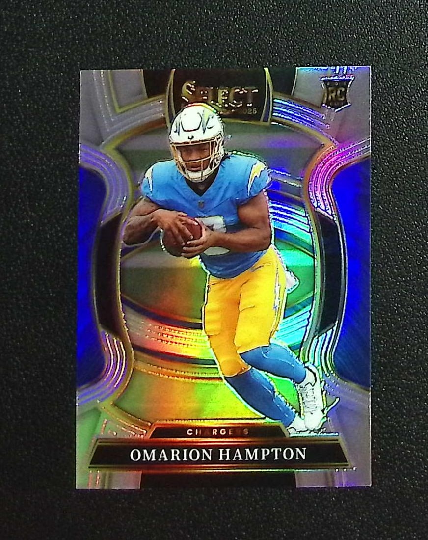 Omarion Hampton Rookie Silver Prizm 2025 Select #2 Los Angeles Chargers: Panini, Donruss Optic, & Donruss Select, Prizm, Mosaic, Contenders, Zenith, Phoenix, Illusions, Absolute, Rookie NFL Sports Trading Cards, SP, SSP, Cards, Football Cards for Sale Near Me, Superbowl & 
