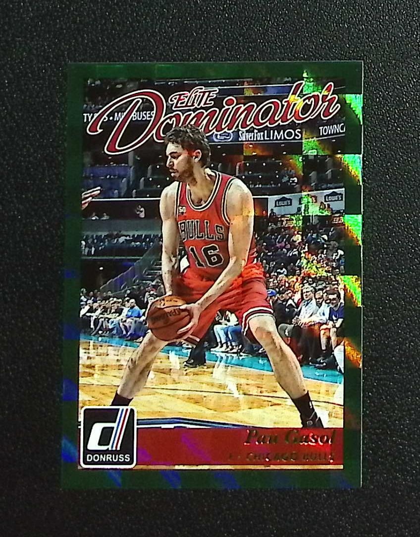 Pau Gasol Elite Dominators Green /999 2015-16 Donruss #1 Chicago Bulls: Panini, Donruss Optic, Donruss Select, Prizm, Mosaic, Contenders, Revolution, Phoenix, NBA Hoops, Rookie NFL Sports Trading Cards, Silver, SP, SSP, Wave Prizms, Numbered Cards, Basketball sports Cards