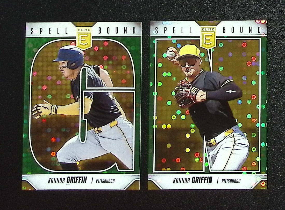 Lot of 2 Konnor Griffin Spellbound Green Discos 2026 Donruss Elite #1 & #7: Panini, Donruss, & Donruss Optic Baseball MLB Trading & Sports Cards, Sports Cards for Sale Near Me, Prizm, Mosaic, Select, SP, SSP, Auction Memorabilia Lots for Sale On Line, World Series & Hall of F