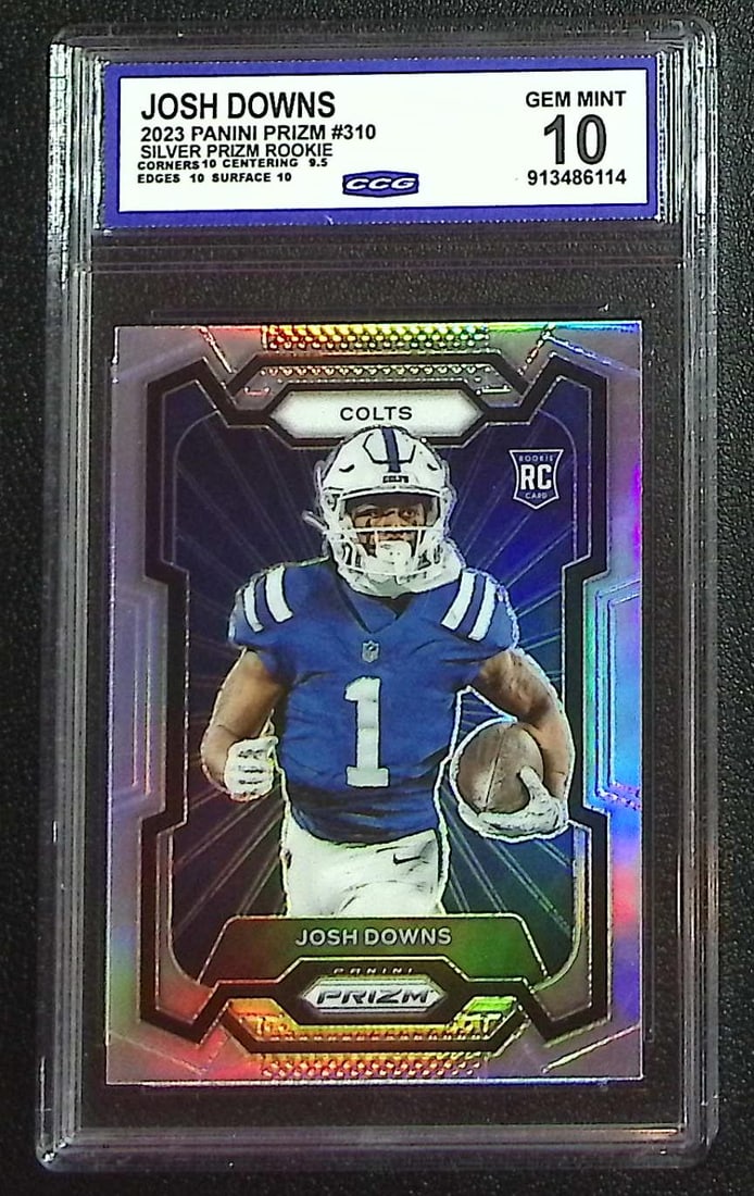 Josh Downs Rookie Silver Prizm Variation 2023 Prizm #310 CGC 10 Indianapolis Colts: Panini, Donruss Optic, & Donruss Select, Prizm, Mosaic, Contenders, Zenith, Phoenix, Illusions, Absolute, Rookie NFL Sports Trading Cards, SP, SSP, Cards, Football Cards for Sale Near Me, Superbowl & 