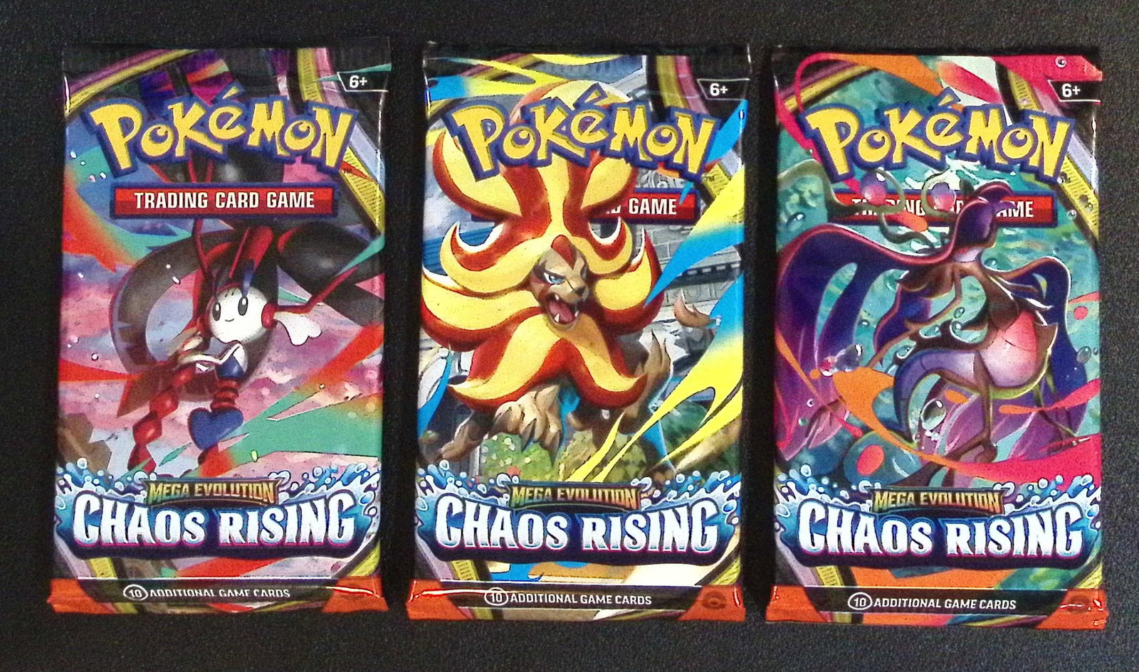 Lot of 3 Pokemon Chaos Rising Booster Packs: Pokemon Trading Card Game Cards, Charizard, Pikachu, Mewtwo, Reverse Holo, Holo Rare, Secret Rare Cards, Full Art Cards, Eevee, Ultra Rare Card, Illustration Rare, Special Illustration Rare SIR