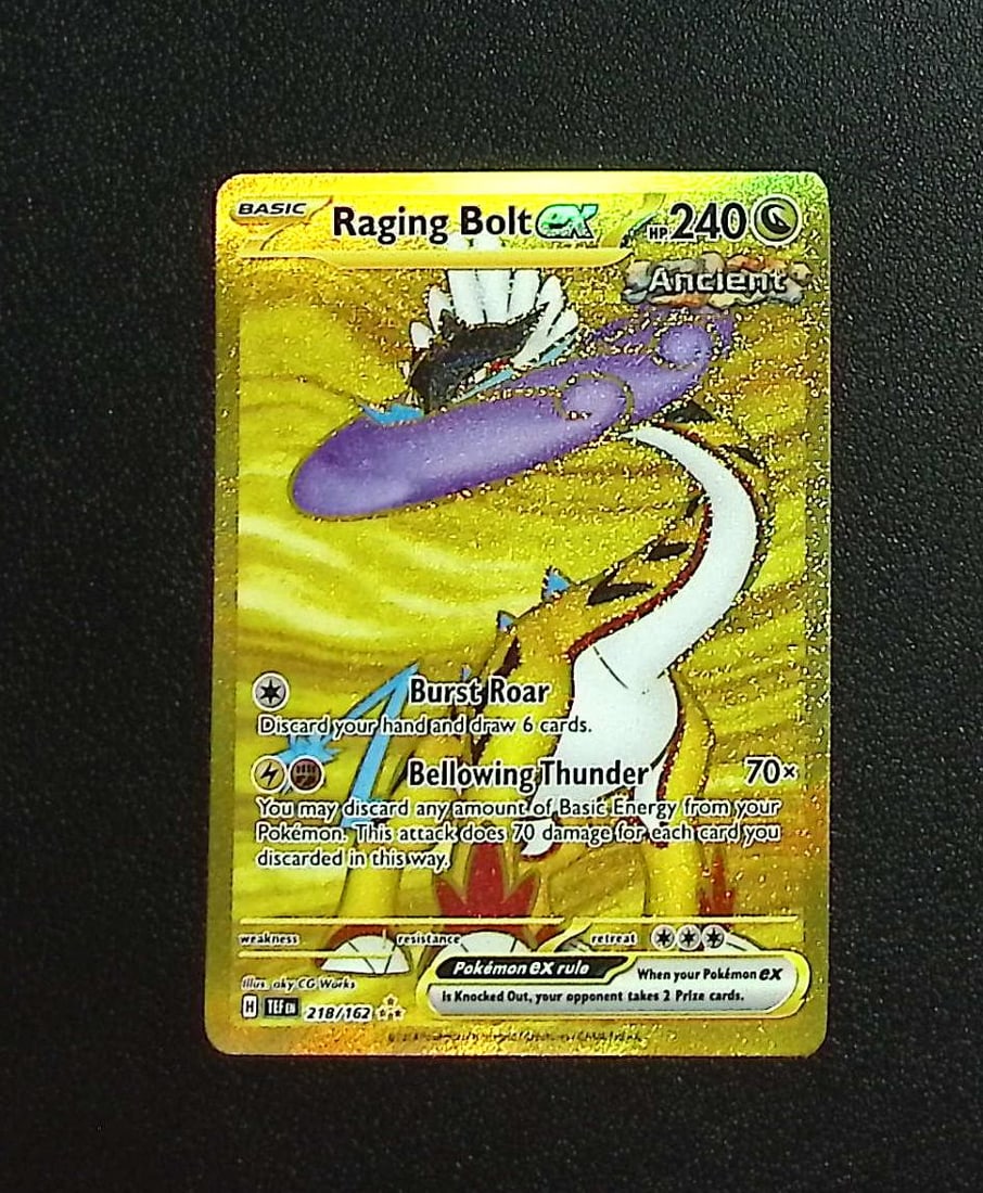 Pokemon Temporal Forces Raging Bolt Ex Hyper Rare #218: Pokemon Trading Card Game Cards, Charizard, Pikachu, Mewtwo, Reverse Holo, Holo Rare, Secret Rare Cards, Full Art Cards, Eevee, Ultra Rare Card, Illustration Rare, Special Illustration Rare SIR