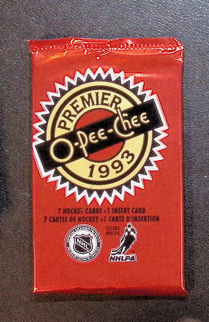 1993 O Pee Chee Premier Hockey Card Retail Box Pack - Wayne Gretzky: Vintage O Pee Chee Hockey NHL Trading & Sports Cards, Old Sports Cards for Sale Near Me, Wayne Gretzky, Mario Lemieux, Jaromir Jagr, Valuable Auction Memorabilia Lots for Sale Near Me, Stanley Cup & H