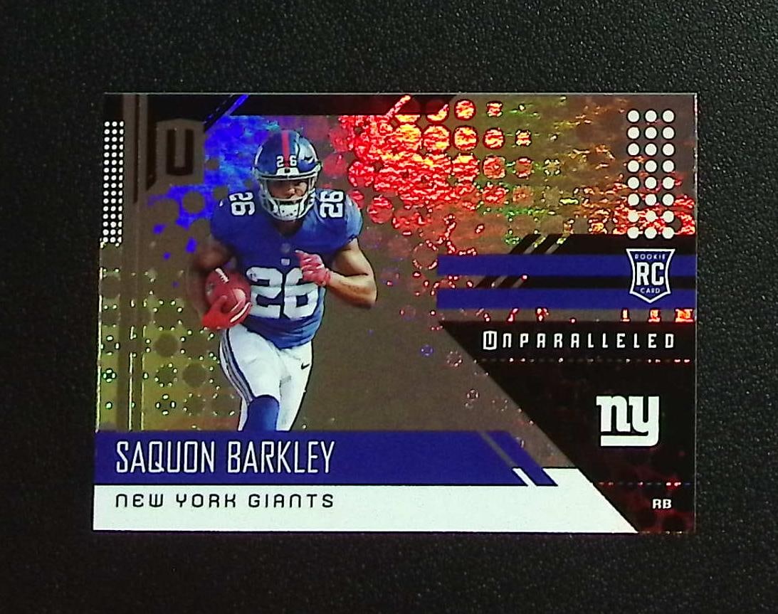 Saquon Barkley Rookie Card 2018 Panini Unparalleled #213 Giants, Eagles: Panini, Donruss Optic, & Donruss Select, Prizm, Mosaic, Contenders, Zenith, Phoenix, Illusions, Absolute, Rookie NFL Sports Trading Cards, SP, SSP, Cards, Football Cards for Sale Near Me, Superbowl & 