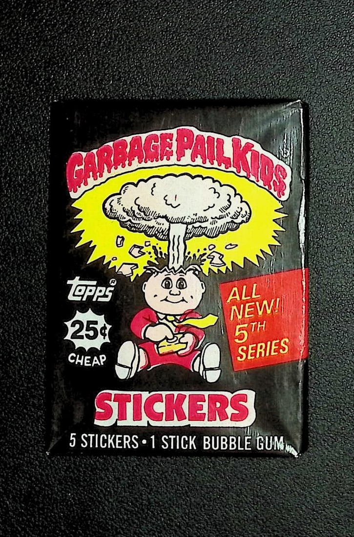 1986 Topps Vintage Garbage Pail Kids Retail Box Wax Pack - 5th Series: Sealed Packs this old have no card quality guarantees - Topps Trading Cards Sold on Line, Auction Lots for sale on line, Trading Card Stickers