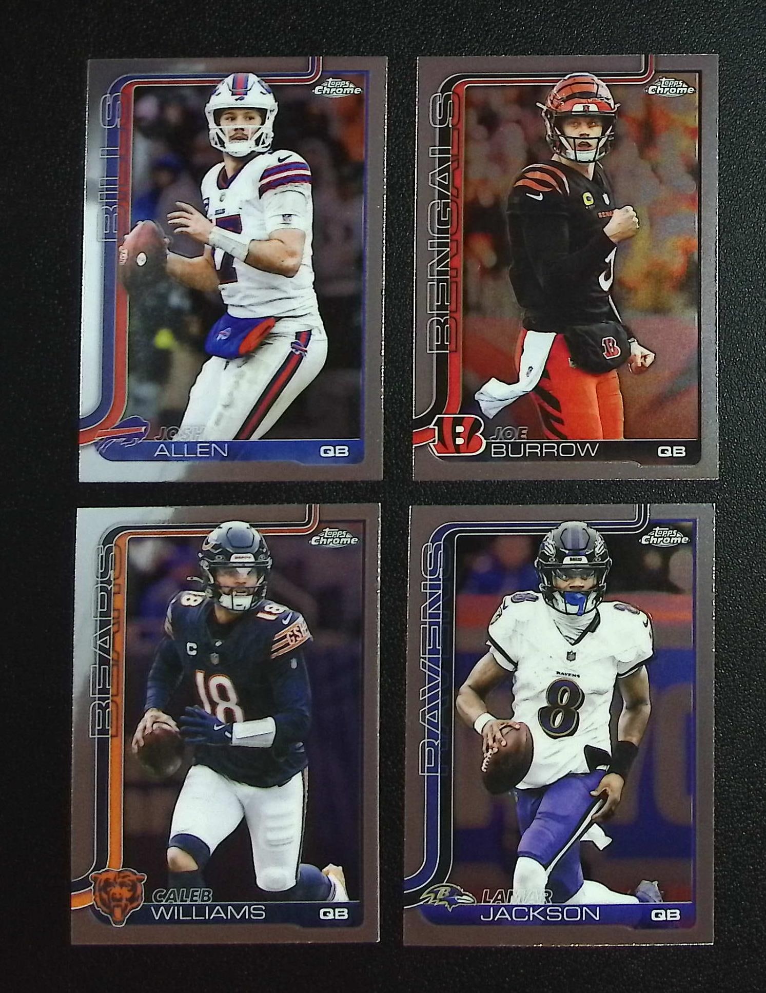 Lot of 4 2025 Topps Chrome NFL QB Base Cards. Allen, Burrow, Jackson, Williams: Topps & Bowman Football NFL Trading Sports Cards, Sports Cards for Sale Near Me, Super Bowl & Hall of Fame Player Cards, Resurgence, Composite, SP, SSP, Valuable Auction Memorabilia Lots For Sale On L