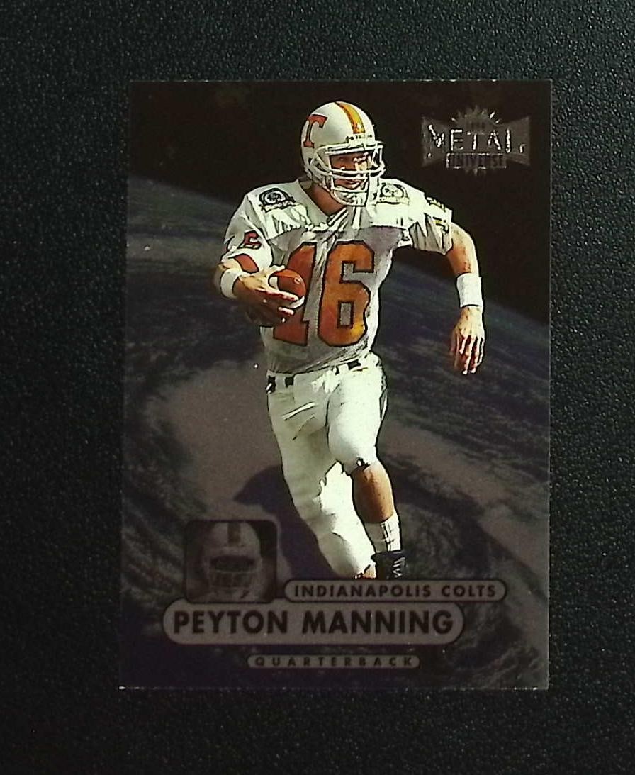 Peyton Manning Rookie Card 1998 Metal Universe #189: Panini, Donruss Optic, & Donruss Select, Prizm, Mosaic, Contenders, Zenith, Phoenix, Illusions, Absolute, Rookie NFL Sports Trading Cards, SP, SSP, Cards, Football Cards for Sale Near Me, Superbowl & 