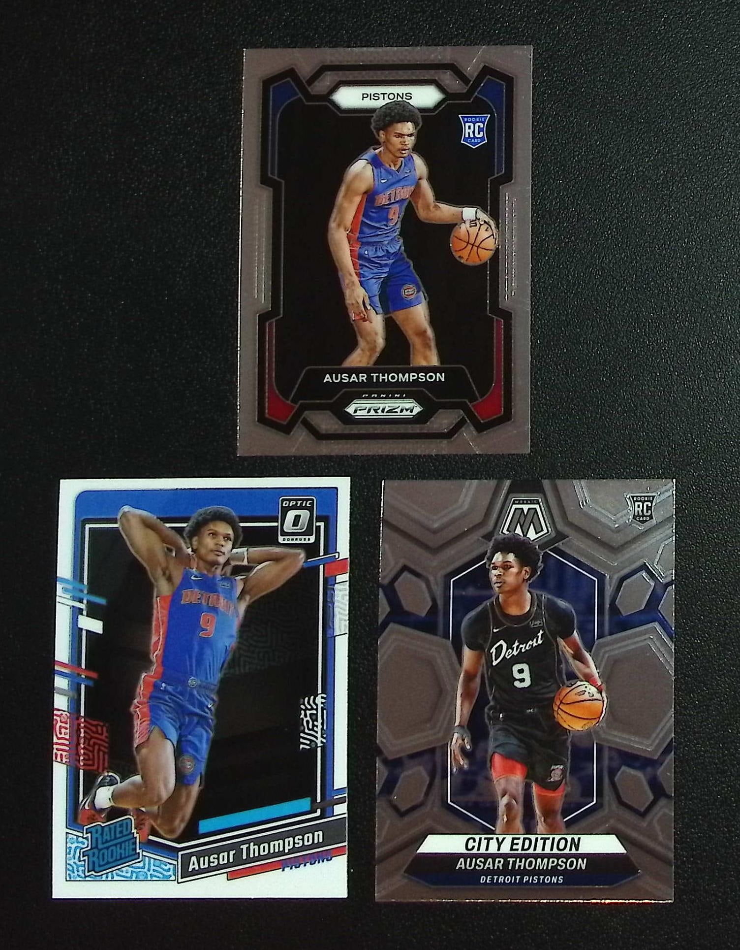 Lot of 3 Ausar Thompson Rookie Cards. All Panini, All Diffrent, See Pictures: Panini, Donruss Optic, Donruss Select, Prizm, Mosaic, Contenders, Revolution, Phoenix, NBA Hoops, Rookie NFL Sports Trading Cards, Silver, SP, SSP, Wave Prizms, Numbered Cards, Basketball sports Cards