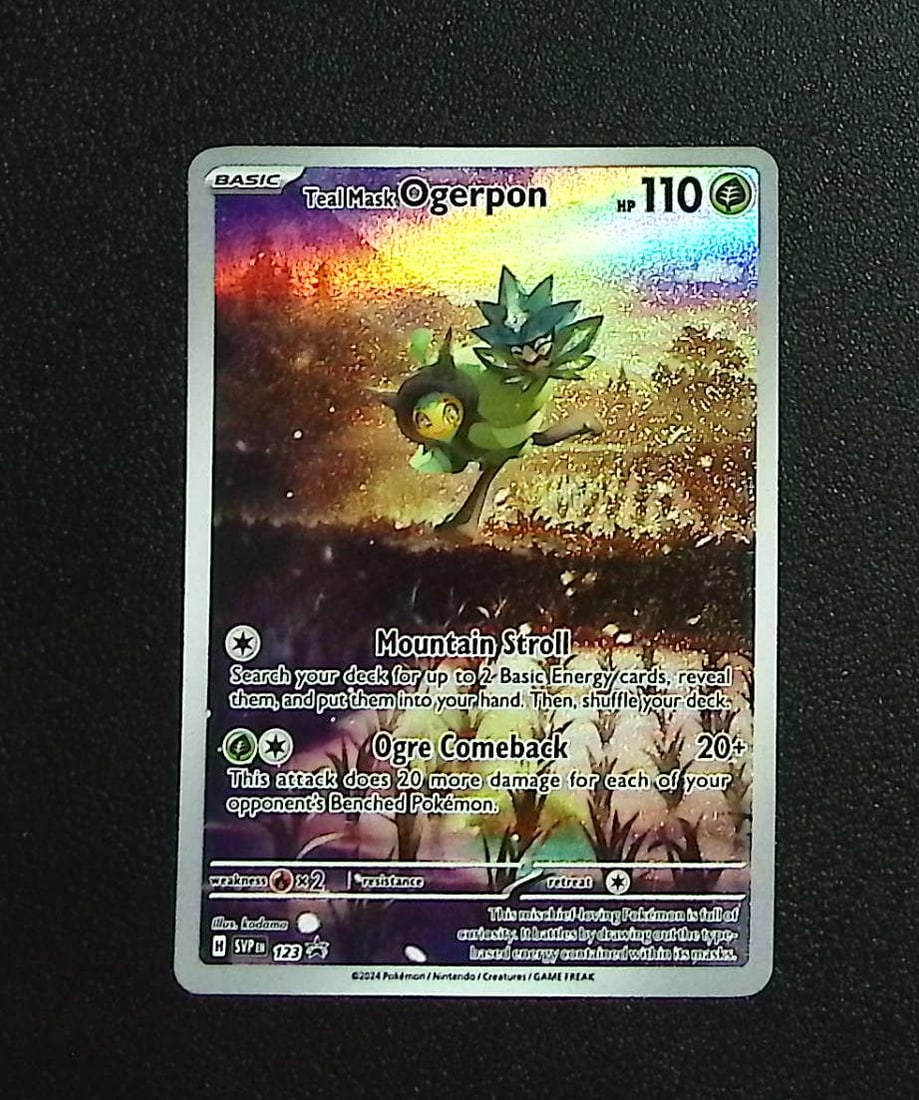 Pokemon Twlight Masquerade ETB Promo Teal Mask Ogerpon #123: Pokemon Trading Card Game Cards, Charizard, Pikachu, Mewtwo, Reverse Holo, Holo Rare, Secret Rare Cards, Full Art Cards, Eevee, Ultra Rare Card, Illustration Rare, Special Illustration Rare SIR