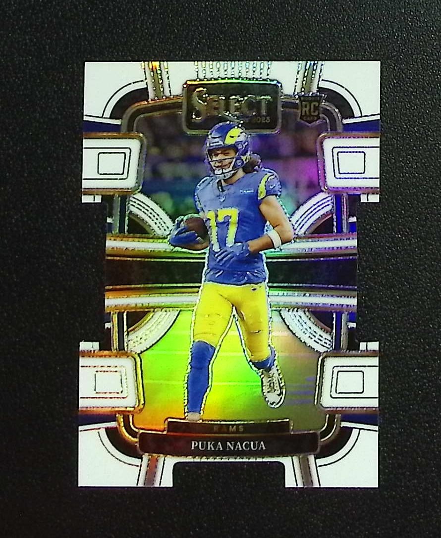 Puka Nacua Rookie White Prizm Die Cut /199 2023 Select #56 Los Angeles Rams: Panini, Donruss Optic, & Donruss Select, Prizm, Mosaic, Contenders, Zenith, Phoenix, Illusions, Absolute, Rookie NFL Sports Trading Cards, SP, SSP, Cards, Football Cards for Sale Near Me, Superbowl & 