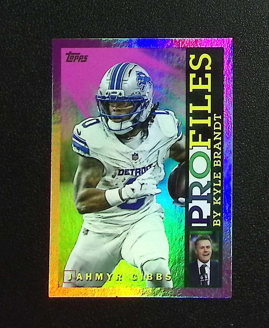 Jahmyr Gibbs Profiles Pink Rainbow Foil 2026 Topps #TP-12 Detroit Lions: Topps & Bowman Football NFL Trading Sports Cards, Sports Cards for Sale Near Me, Super Bowl & Hall of Fame Player Cards, Resurgence, Composite, SP, SSP, Valuable Auction Memorabilia Lots For Sale On L