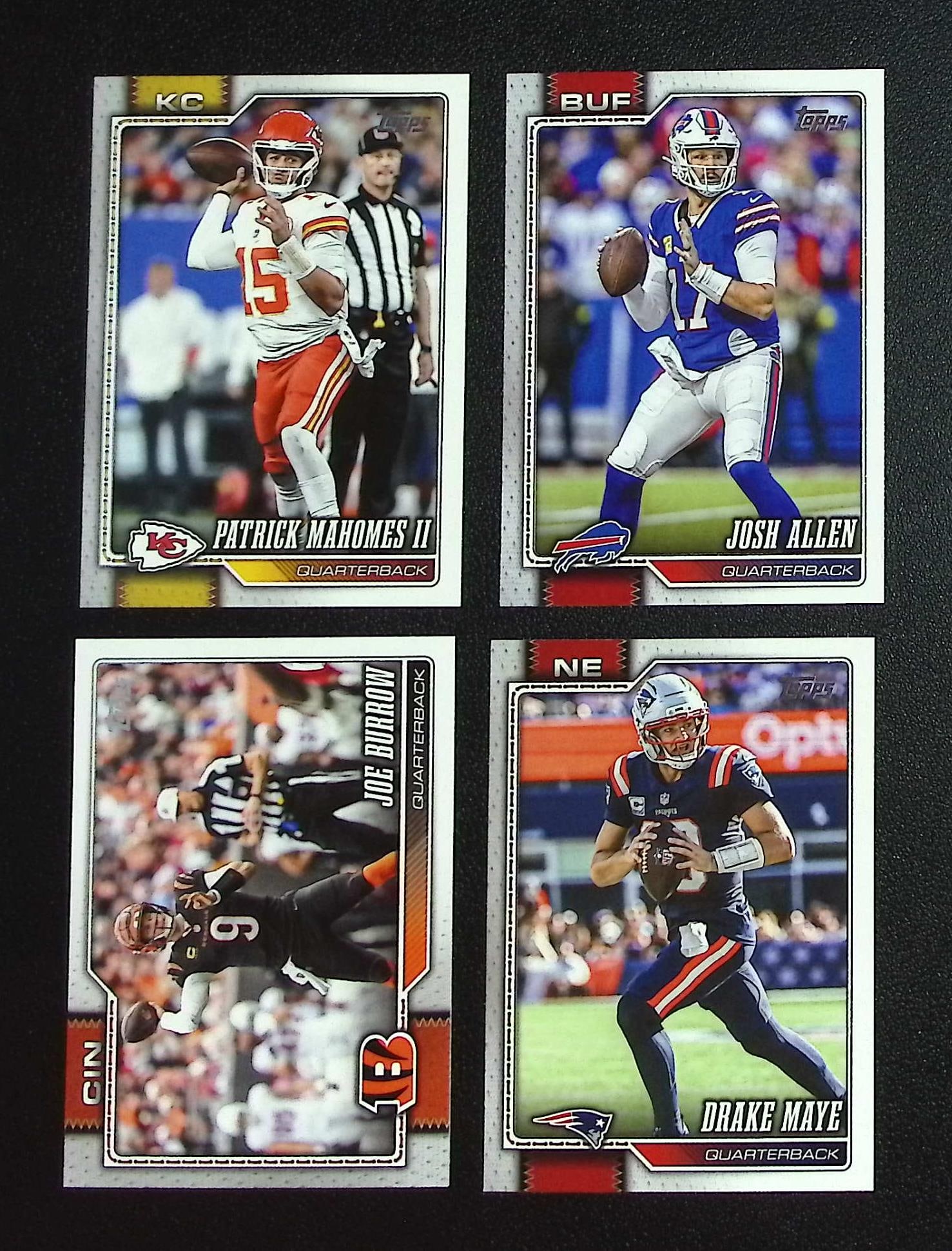 Lot of 2026 Topps Football QB Base Cards. Mahomes, Allen, Burrow, Maye: Topps, Bowman, & Fanatics Baseball MLB Trading & Sports Cards, Sports Cards for Sale Near Me, World Series & Hall of Fame Players Memorabilia, Refractors, X-Fractors, Numbered, SP, SSP, Valuable Aucti