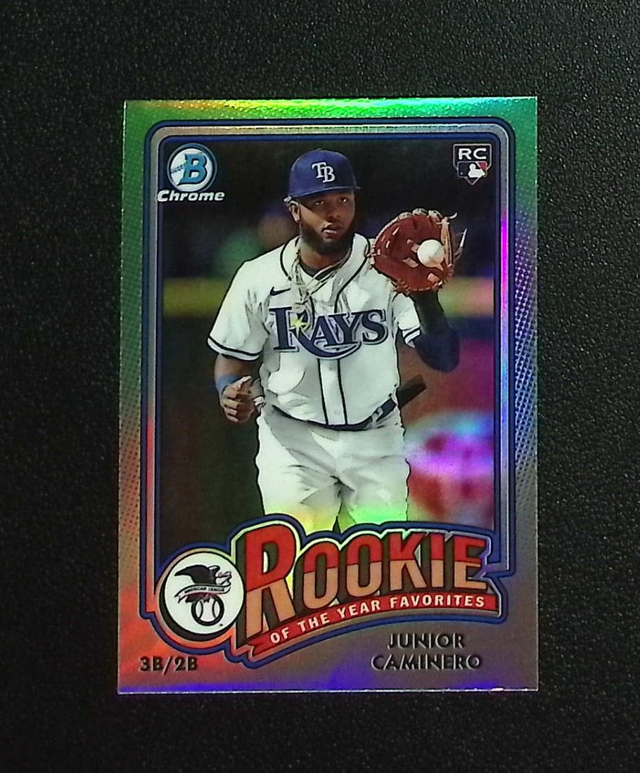 Junior Caminero Rookie Card 2024 Bowman Chrome #ROY-8 Tampa Bay Rays: Topps, Bowman, & Fanatics Baseball MLB Trading & Sports Cards, Sports Cards for Sale Near Me, World Series & Hall of Fame Players Memorabilia, Refractors, X-Fractors, Numbered, SP, SSP, Valuable Aucti