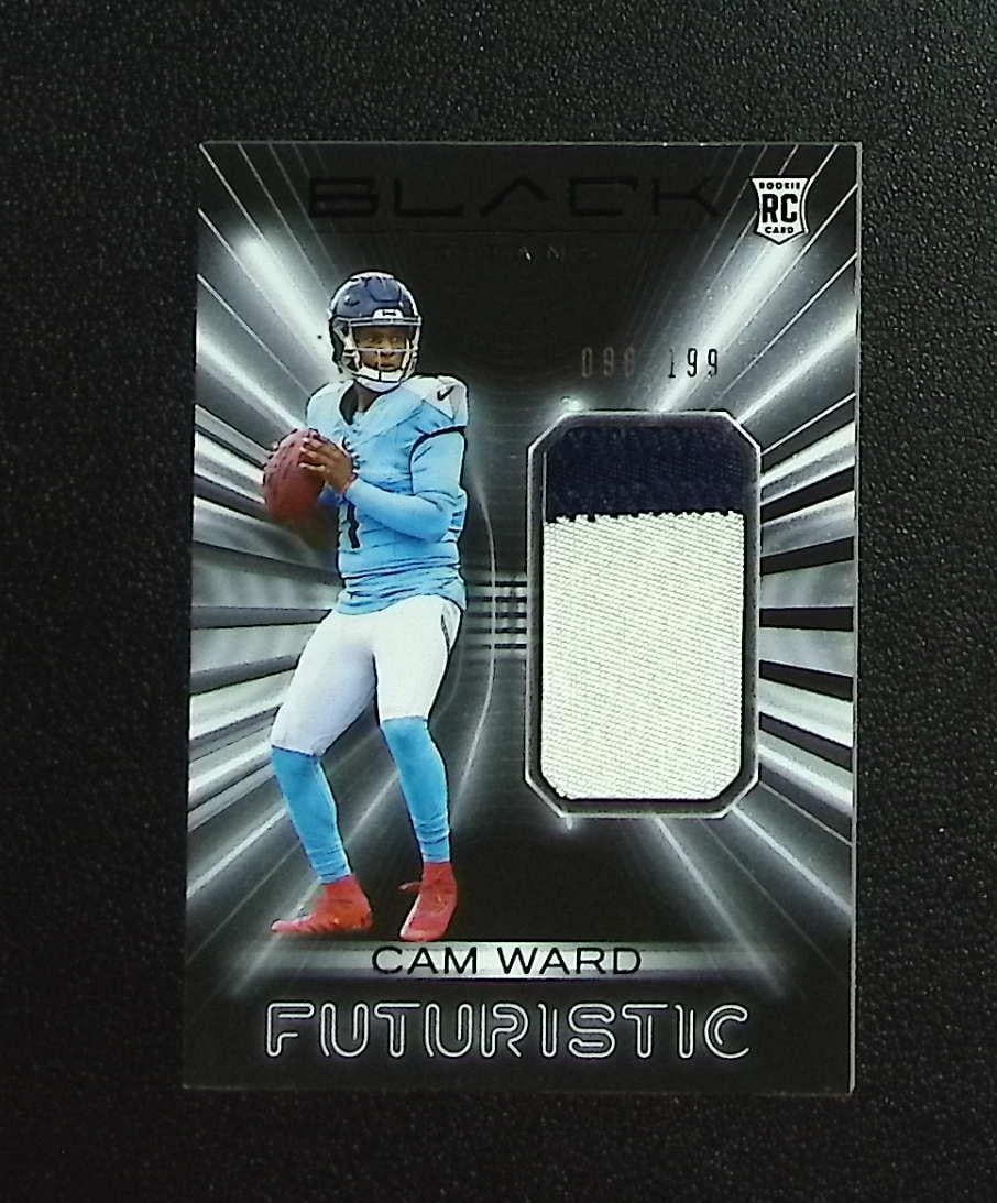 Cam Ward Rookie Patch /199 2025 Panini Black #FUT-CWD Tennessee Titans: Panini, Donruss Optic, & Donruss Select, Prizm, Mosaic, Contenders, Zenith, Phoenix, Illusions, Absolute, Rookie NFL Sports Trading Cards, SP, SSP, Cards, Football Cards for Sale Near Me, Superbowl & 