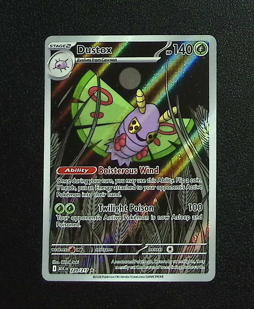 Pokemon Ascended Heroes Dustox Illustration Rare #220: Pokemon Trading Card Game Cards, Charizard, Pikachu, Mewtwo, Reverse Holo, Holo Rare, Secret Rare Cards, Full Art Cards, Eevee, Ultra Rare Card, Illustration Rare, Special Illustration Rare SIR