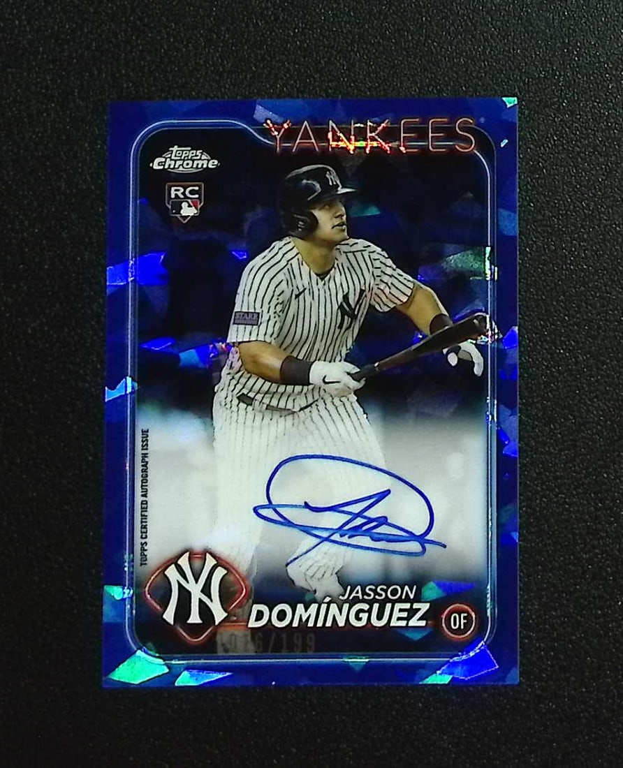 Jasson Dominguez Rookie Auto /199 2024 Topps Chrome Sapphire #CSA-JDO Yankees: Topps, Bowman, & Fanatics Baseball MLB Trading & Sports Cards, Sports Cards for Sale Near Me, World Series & Hall of Fame Players Memorabilia, Refractors, X-Fractors, Numbered, SP, SSP, Valuable Aucti
