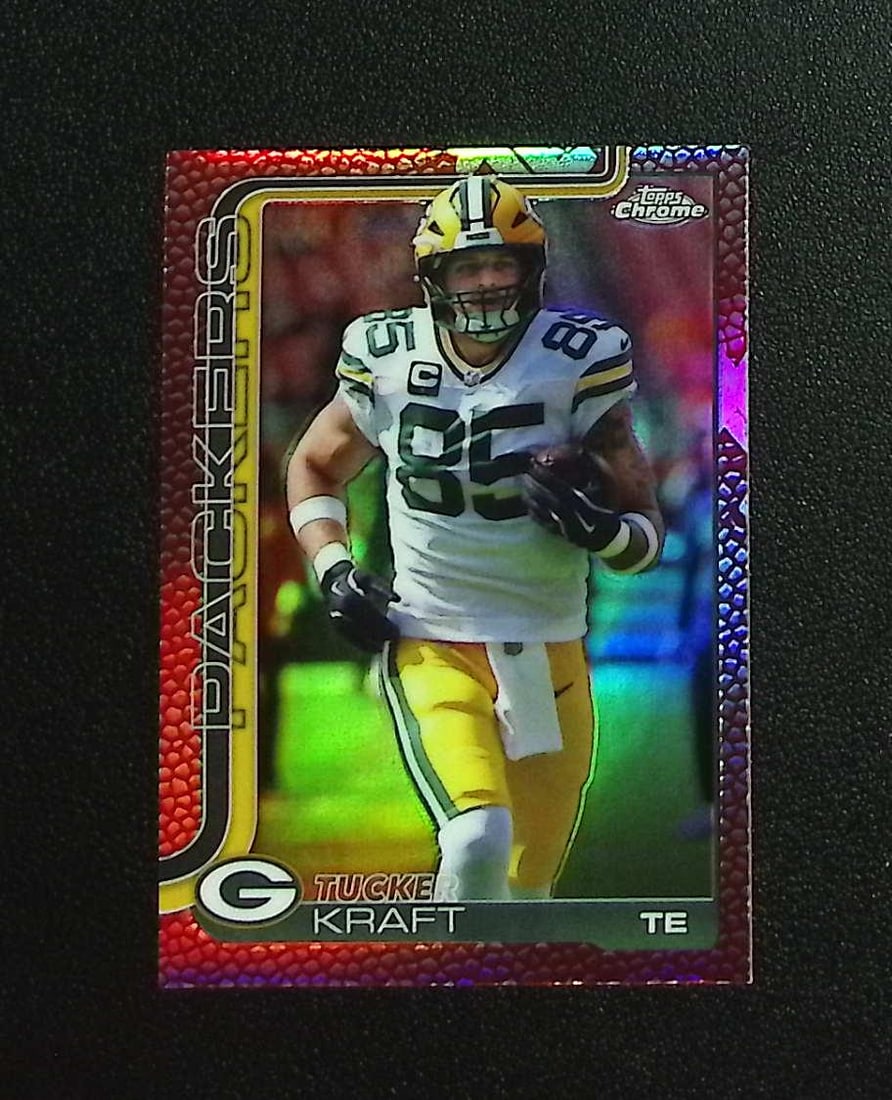 Tucker Kraft Football Leather Refractor 2025 Topps Chrome #108 Green Bay Packers: Topps & Bowman Football NFL Trading Sports Cards, Sports Cards for Sale Near Me, Super Bowl & Hall of Fame Player Cards, Resurgence, Composite, SP, SSP, Valuable Auction Memorabilia Lots For Sale On L