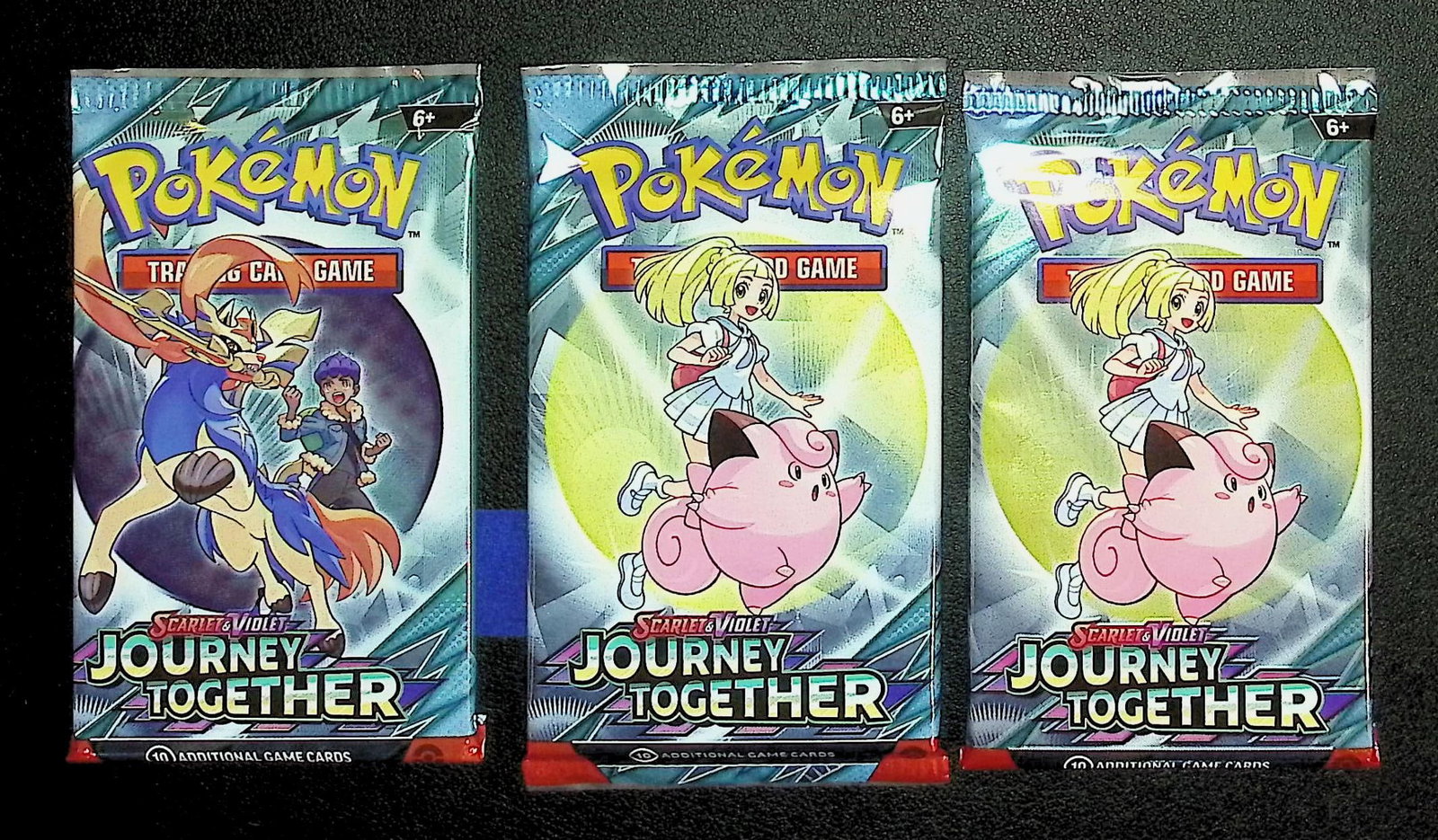 3 COUNT: Pokemon Journey Together Booster Packs: Pokemon Trading Card Game Cards, Charizard, Pikachu, Mewto, EX, Referse Holo, Holo Rare Cards, Secret Rare Cards, Full Art Cards, Evee, 3 Stars Ultra Rare Cards, Double Rare, Illustration Rare, Specia