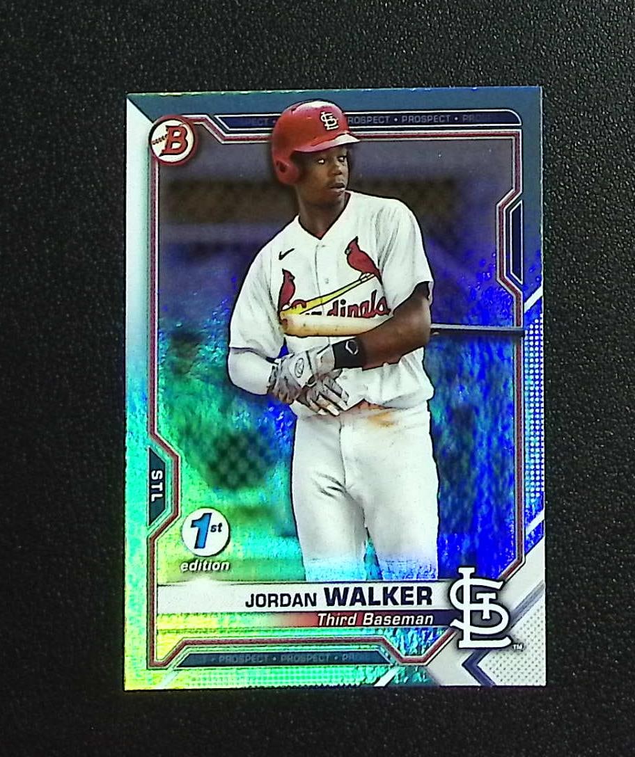 Jordan Walker Sky Blue Foil 1st Edition 2021 Bowman #BFE-146 St. Louis Cardinals: Topps, Bowman, & Fanatics Baseball MLB Trading & Sports Cards, Sports Cards for Sale Near Me, World Series & Hall of Fame Players Memorabilia, Refractors, X-Fractors, Numbered, SP, SSP, Valuable Aucti