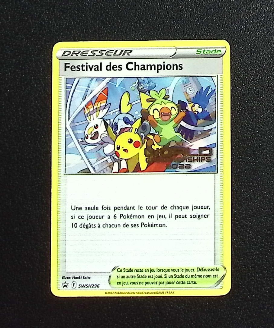 2022 Pokmeon Champions Festival Promo Festival des Champions French #SWSH296: Pokemon Trading Card Game Cards, Charizard, Pikachu, Mewtwo, Reverse Holo, Holo Rare, Secret Rare Cards, Full Art Cards, Eevee, Ultra Rare Card, Illustration Rare, Special Illustration Rare SIR