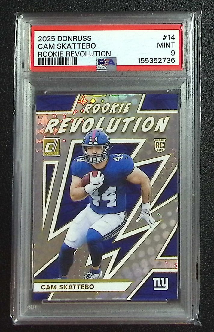 Cam Skattebo Rookie Revolution 2025 Donruss #14 PSA 9 New York Giants: Panini, Donruss Optic, & Donruss Select, Prizm, Mosaic, Contenders, Zenith, Phoenix, Illusions, Absolute, Rookie NFL Sports Trading Cards, SP, SSP, Cards, Football Cards for Sale Near Me, Superbowl & 