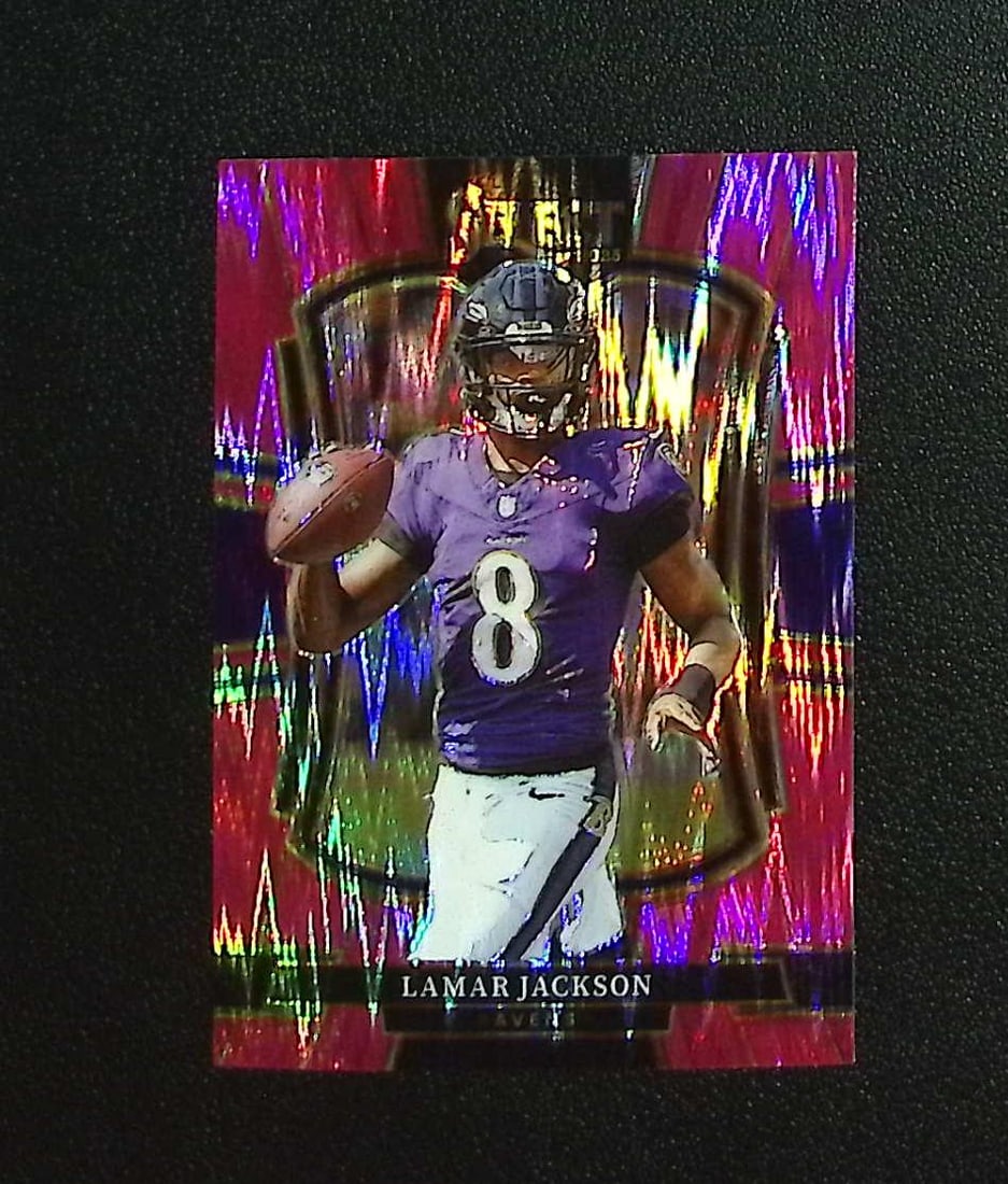 Lamar Jackson Pink Shock Prizm 2025 Select #160 Baltimore Ravens: Panini, Donruss Optic, & Donruss Select, Prizm, Mosaic, Contenders, Zenith, Phoenix, Illusions, Absolute, Rookie NFL Sports Trading Cards, SP, SSP, Cards, Football Cards for Sale Near Me, Superbowl & 