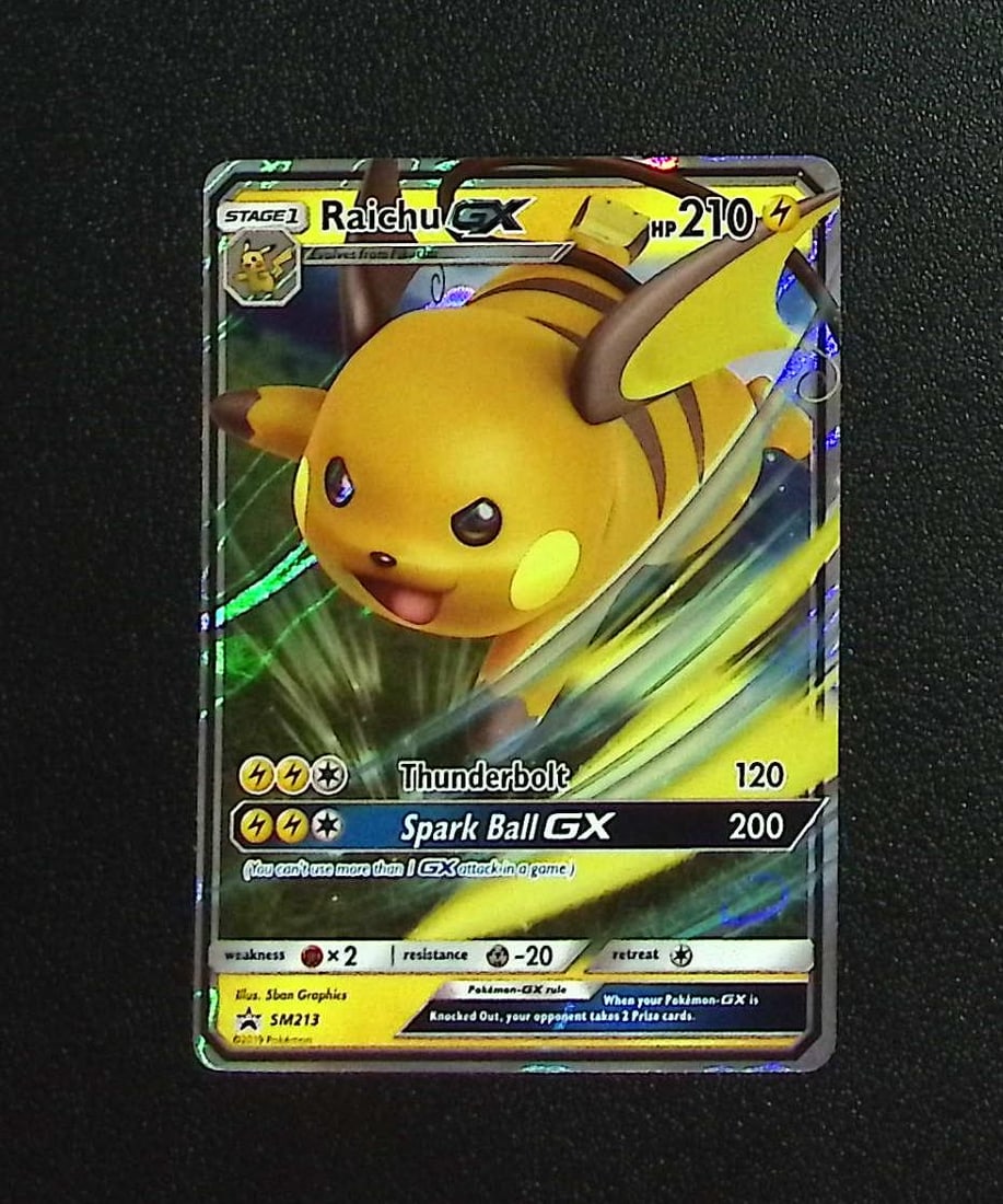 Pokemon Sun & Moon Promo Raichu Gx #SM213: Pokemon Trading Card Game Cards, Charizard, Pikachu, Mewtwo, Reverse Holo, Holo Rare, Secret Rare Cards, Full Art Cards, Eevee, Ultra Rare Card, Illustration Rare, Special Illustration Rare SIR