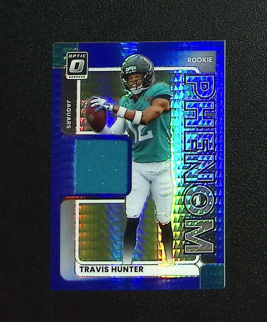 Travis Hunter Rookie Blue Hyper Prizm Patch 2025 Donruss Optic #RPBH-THR Jaguars: Panini, Donruss Optic, & Donruss Select, Prizm, Mosaic, Contenders, Zenith, Phoenix, Illusions, Absolute, Rookie NFL Sports Trading Cards, SP, SSP, Cards, Football Cards for Sale Near Me, Superbowl & 