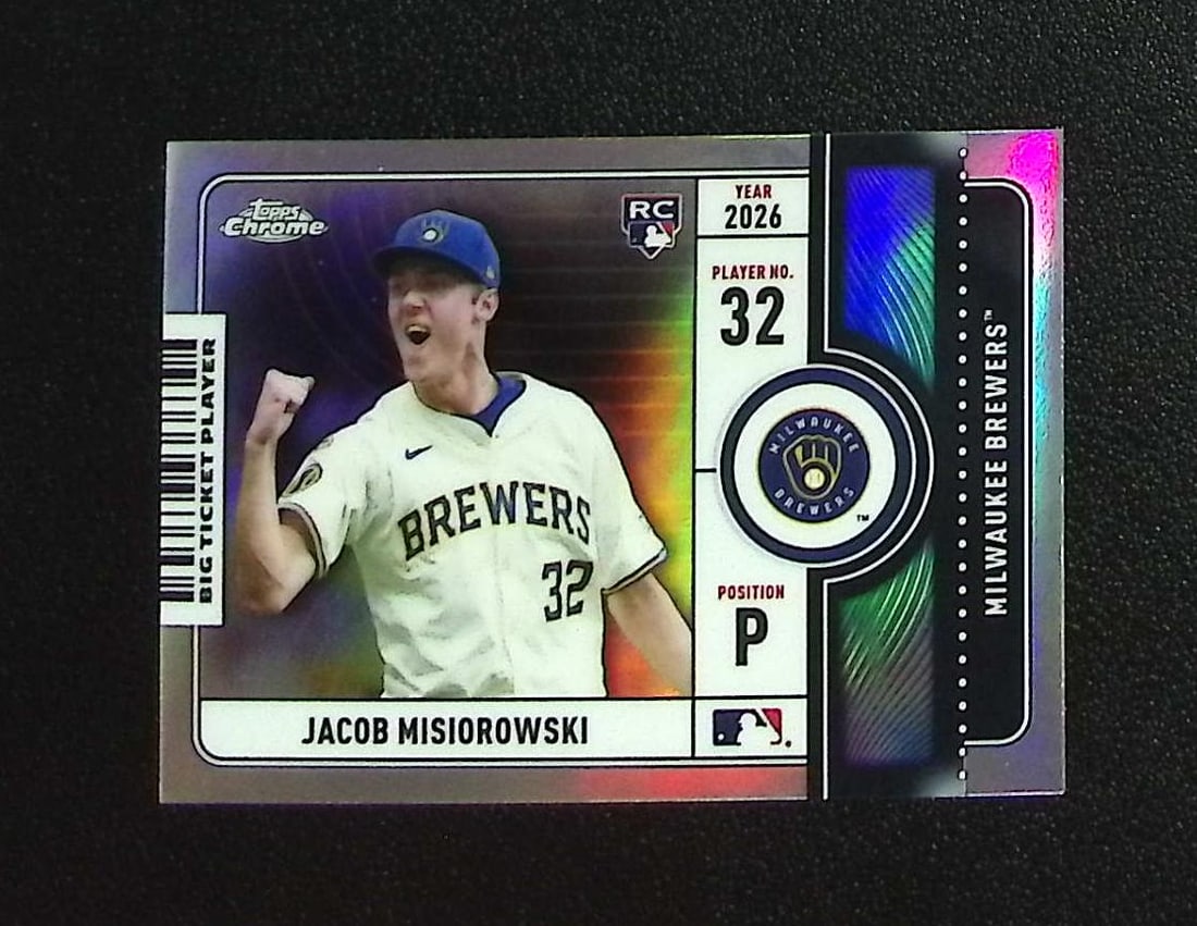 Jacob Misiorowski Rookie Big Ticket Player 2026 Topps Chrome #BTP-2 Milwaukee Brewers: Topps, Bowman, & Fanatics Baseball MLB Trading & Sports Cards, Sports Cards for Sale Near Me, World Series & Hall of Fame Players Memorabilia, Refractors, X-Fractors, Numbered, SP, SSP, Valuable Aucti