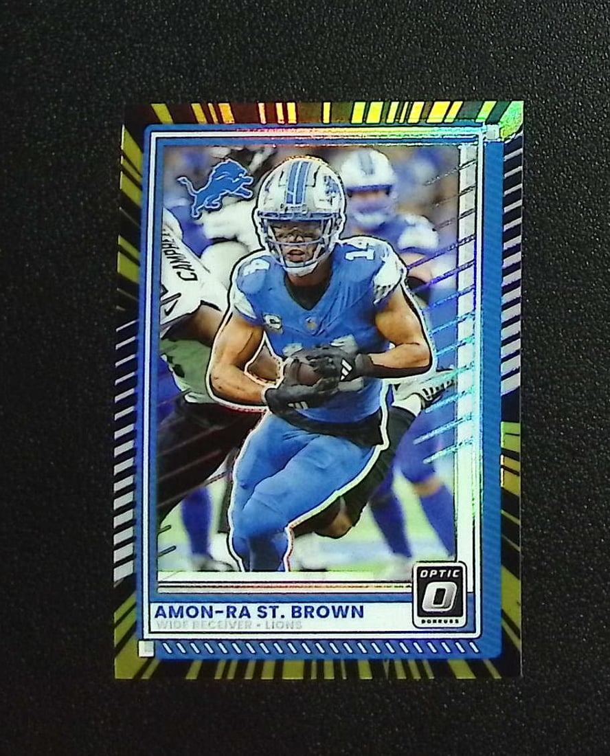 Amon-Ra St. Brown Electricity /75 2025 Donruss Optic #63 Detroit Lions: Panini, Donruss Optic, & Donruss Select, Prizm, Mosaic, Contenders, Zenith, Phoenix, Illusions, Absolute, Rookie NFL Sports Trading Cards, SP, SSP, Cards, Football Cards for Sale Near Me, Superbowl & 