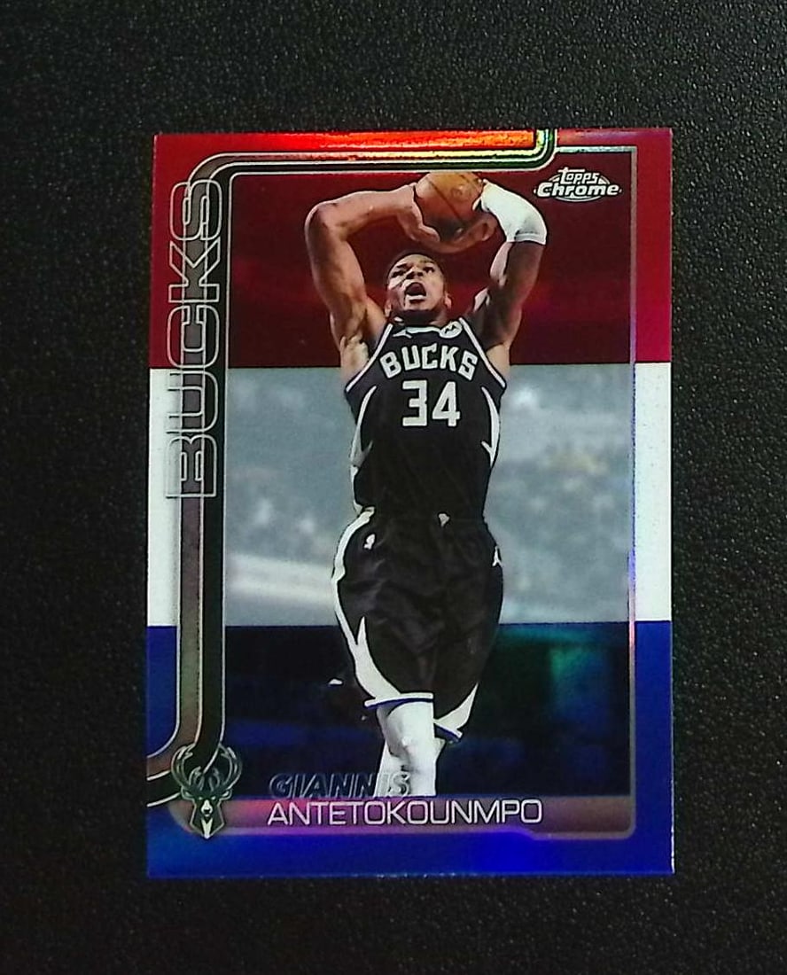 Giannis Antetokounmpo Red White Blue Refractor 2025-26 Topps Chrome Upadte #7: Topps & Bowman Basketball NBA Trading & Sports Cards, Sports Cards for Sale Near Me, Chrome, Refractor, SP, SSP, Valuable Auction Memorabilia Lots Sold On Line, NBA Championship & Hall of Fame Player 