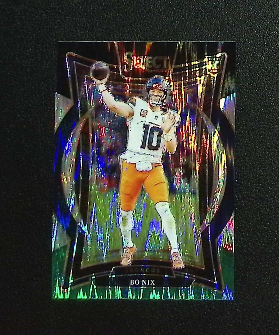 Bo Nix Rookie Card Black/Green Shock Prizm 2024 Select #30 Denver Broncos: Panini, Donruss Optic, & Donruss Select, Prizm, Mosaic, Contenders, Zenith, Phoenix, Illusions, Absolute, Rookie NFL Sports Trading Cards, SP, SSP, Cards, Football Cards for Sale Near Me, Superbowl & 