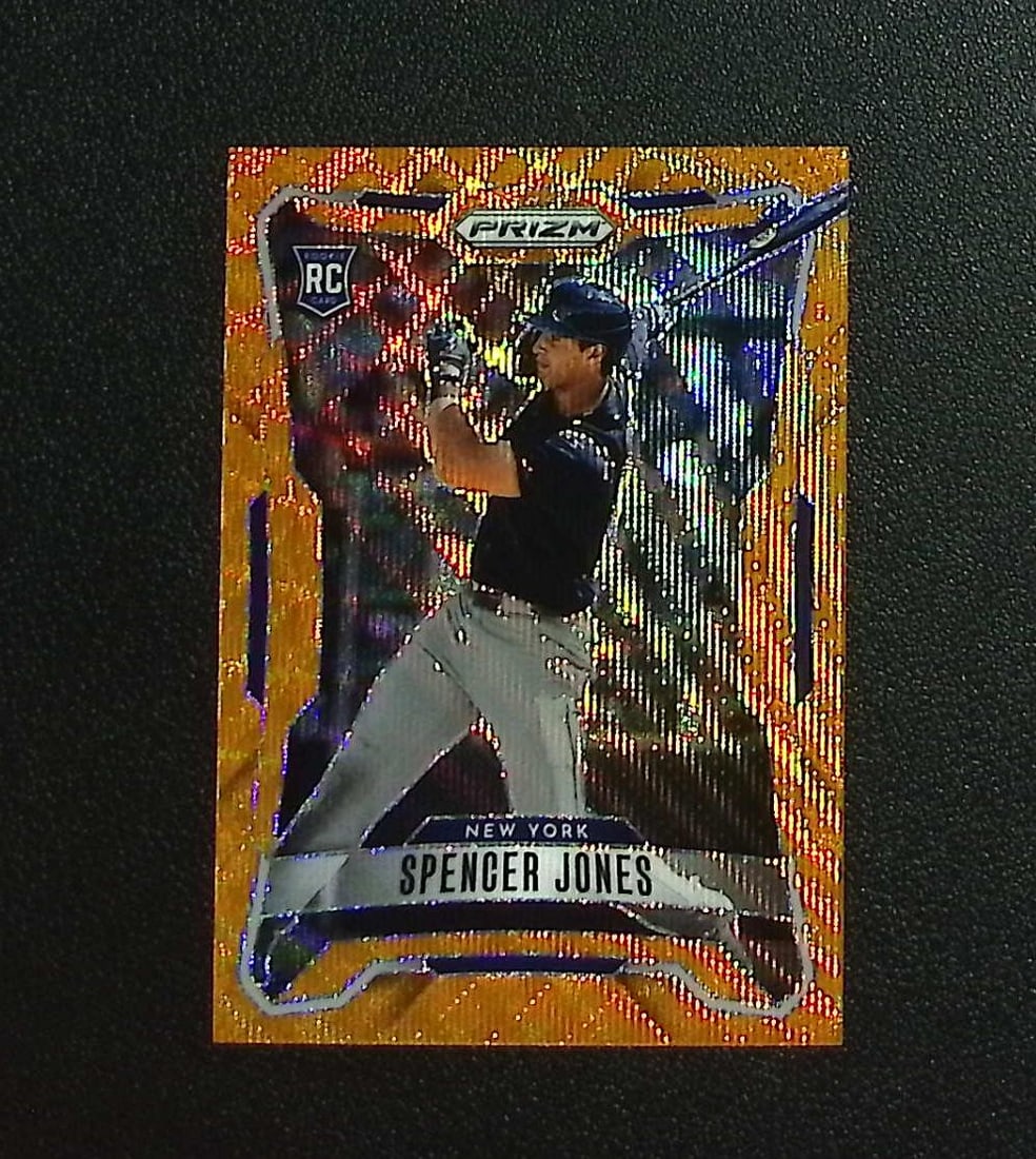 Spencer Jones Rookie Orange Wave Prizm /49 2026 Panini Prizm #215 New York Yankees: Panini, Donruss, & Donruss Optic Baseball MLB Trading & Sports Cards, Sports Cards for Sale Near Me, Prizm, Mosaic, Select, SP, SSP, Auction Memorabilia Lots for Sale On Line, World Series & Hall of F
