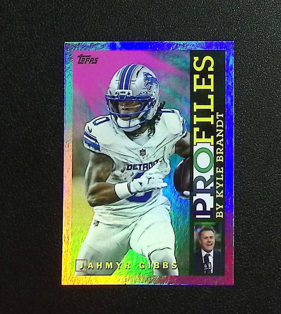 Jahmyr Gibbs Profiles Pink Rainbow Foil 2026 Topps #TP-12 Detroit Lions: Topps & Bowman Football NFL Trading Sports Cards, Sports Cards for Sale Near Me, Super Bowl & Hall of Fame Player Cards, Resurgence, Composite, SP, SSP, Valuable Auction Memorabilia Lots For Sale On L