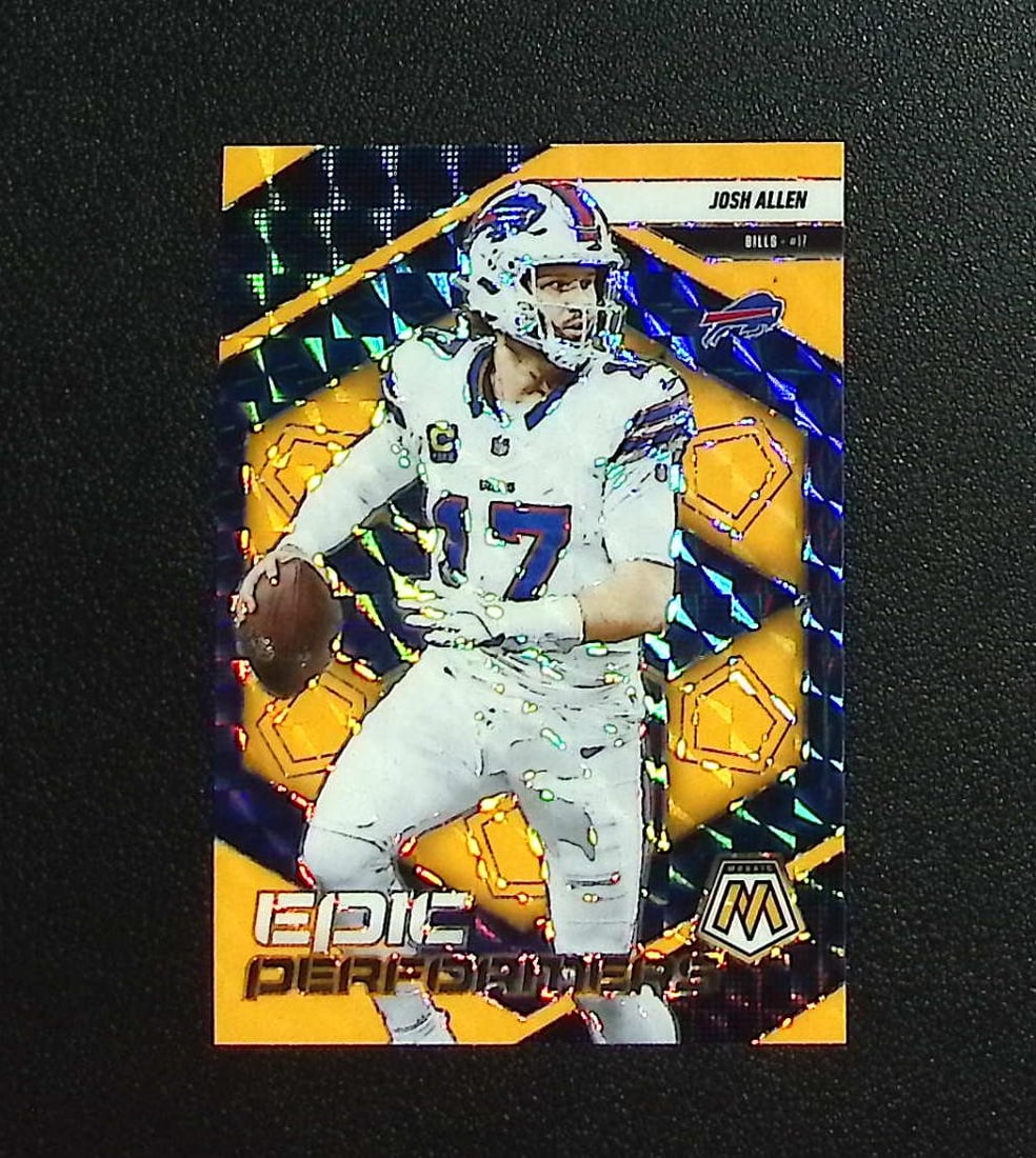 Josh Allen Epic Performers Orange Fluorescent Prizm 2025 Mosaic #9 Buffalo Bills: Panini, Donruss Optic, & Donruss Select, Prizm, Mosaic, Contenders, Zenith, Phoenix, Illusions, Absolute, Rookie NFL Sports Trading Cards, SP, SSP, Cards, Football Cards for Sale Near Me, Superbowl & 
