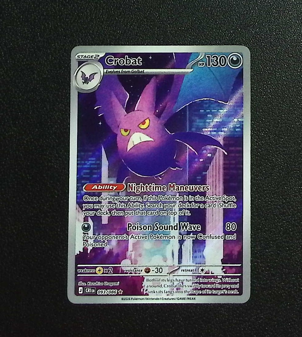 Pokemon Chaos Rising Crobat Illustration Rare #93: Pokemon Trading Card Game Cards, Charizard, Pikachu, Mewtwo, Reverse Holo, Holo Rare, Secret Rare Cards, Full Art Cards, Eevee, Ultra Rare Card, Illustration Rare, Special Illustration Rare SIR