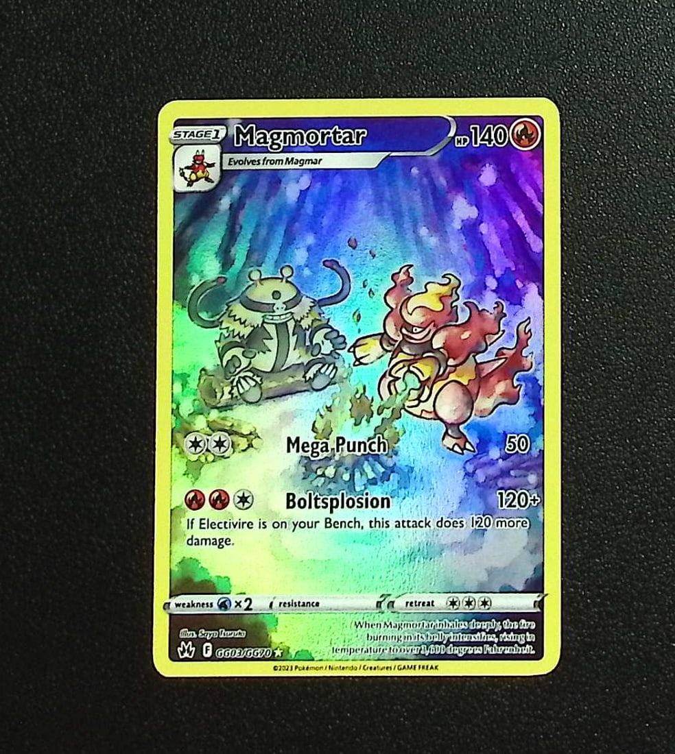 Pokemon Crown Zenith Galarian Gallery Magmortar #GG03: Pokemon Trading Card Game Cards, Charizard, Pikachu, Mewtwo, Reverse Holo, Holo Rare, Secret Rare Cards, Full Art Cards, Eevee, Ultra Rare Card, Illustration Rare, Special Illustration Rare SIR