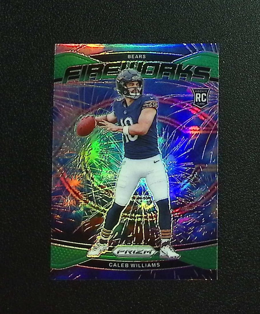Caleb Williams Rookie Fireworks Green Prizm 2024 Panini Prizm #25 Chicago Bears: Panini, Donruss Optic, & Donruss Select, Prizm, Mosaic, Contenders, Zenith, Phoenix, Illusions, Absolute, Rookie NFL Sports Trading Cards, SP, SSP, Cards, Football Cards for Sale Near Me, Superbowl & 