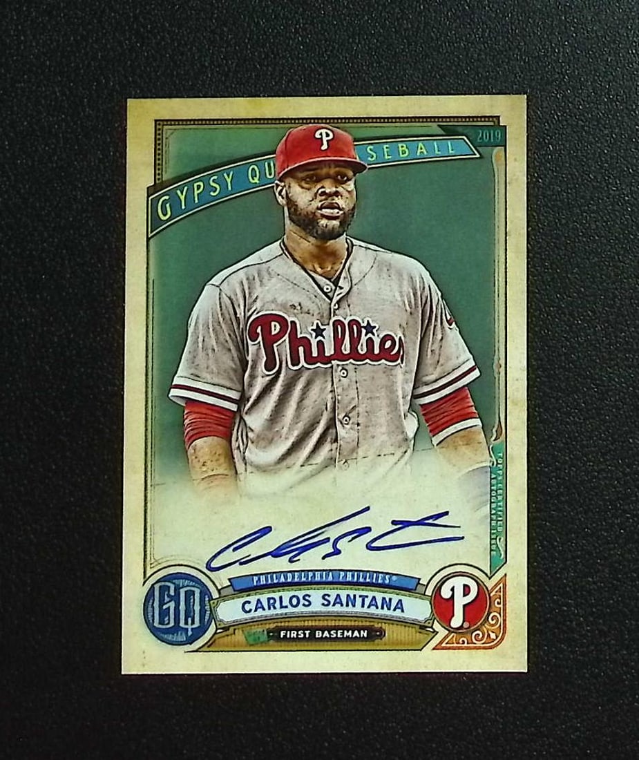 Carlos Santana On Card Auto /25 2019 Topps Gypsy Queen #GQA-CS Phillies: Topps, Bowman, & Fanatics Baseball MLB Trading & Sports Cards, Sports Cards for Sale Near Me, World Series & Hall of Fame Players Memorabilia, Refractors, X-Fractors, Numbered, SP, SSP, Valuable Aucti