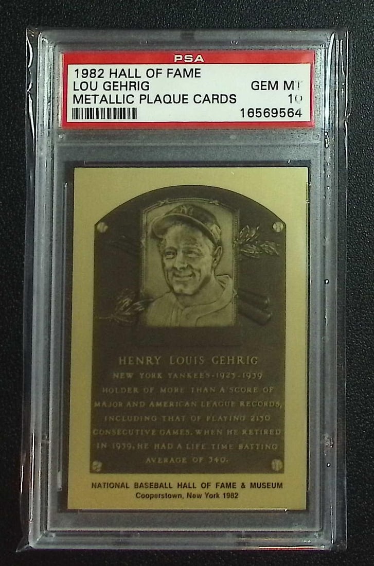 Lou Gehrig Metallic Plaque Card 1982 Hall of Fame PSA 10 POP 13: Panini, Donruss, & Donruss Optic Baseball MLB Trading & Sports Cards, Sports Cards for Sale Near Me, Prizm, Mosaic, Select, SP, SSP, Auction Memorabilia Lots for Sale On Line, World Series & Hall of F