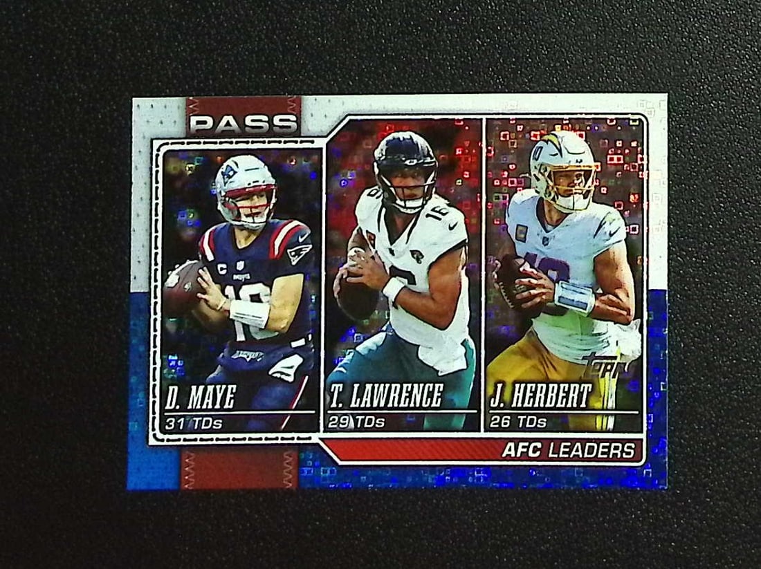 AFC Leaders Maye/Lawrence/Herbert Blue & White 2026 Topps #282: Topps & Bowman Football NFL Trading Sports Cards, Sports Cards for Sale Near Me, Super Bowl & Hall of Fame Player Cards, Resurgence, Composite, SP, SSP, Valuable Auction Memorabilia Lots For Sale On L