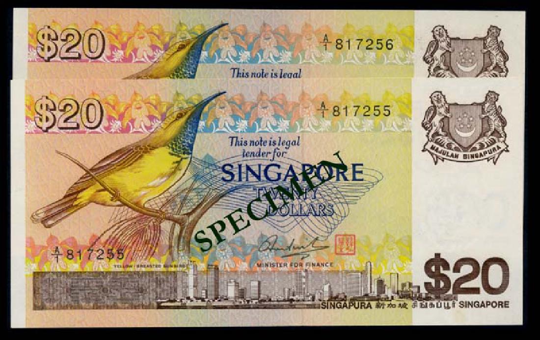 Singapore 2x$20 1979 bird 1st prefix AU-UNC (1 of 1)