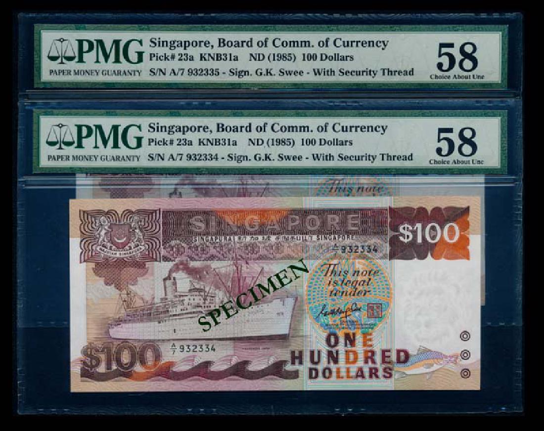 Singapore 2x$100 1985 ship GKS PMG (1 of 1)