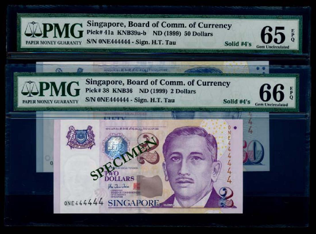 2 Singapore $2-$50 1999 HTT 0NE 444444 PMG (1 of 1)