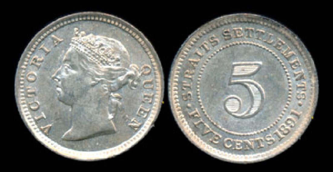 Straits Settlements QV 5c 1891 AU-UNC (1 of 1)