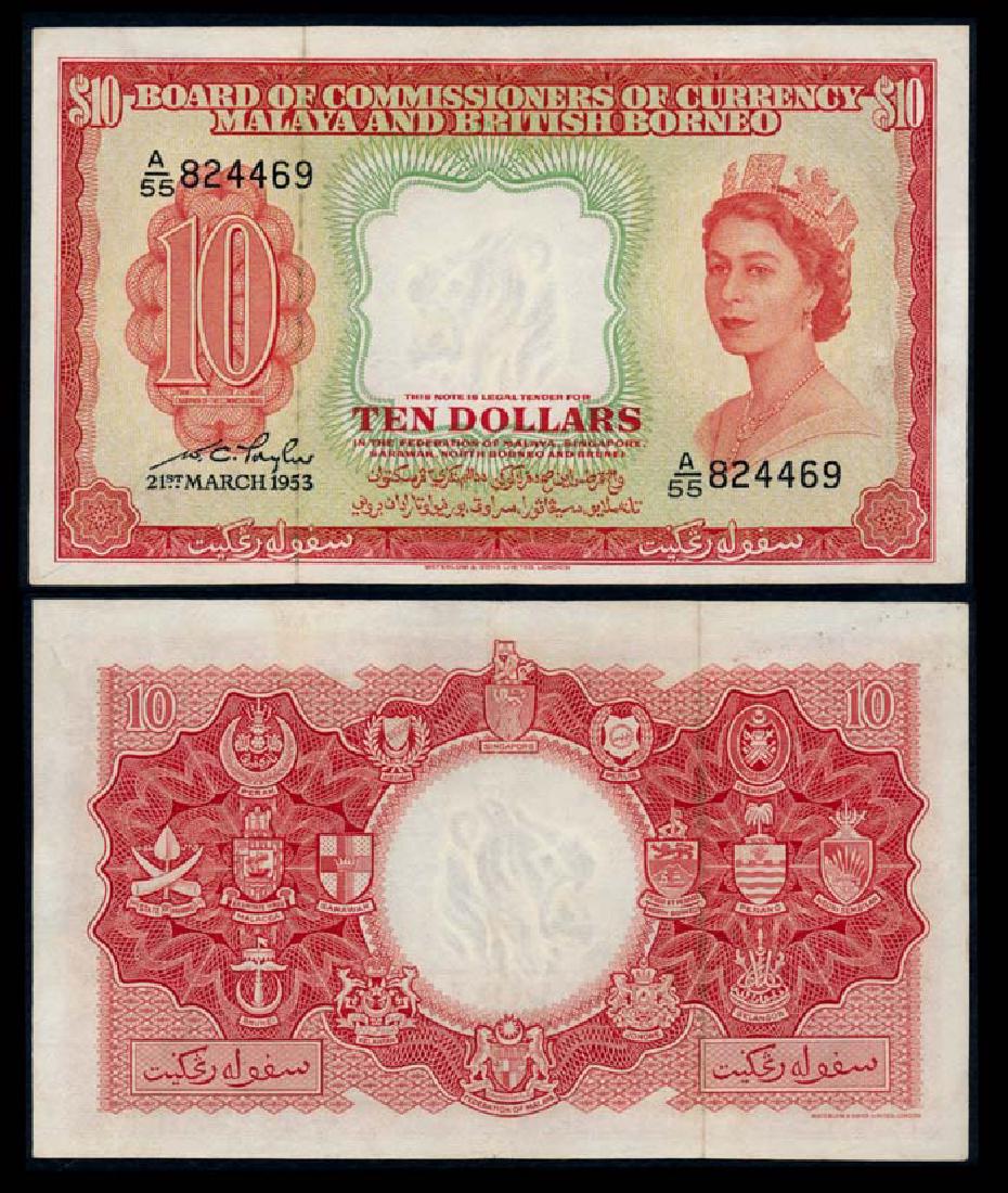 Malaya Br Borneo $10 1953 QEII VF (1 of 1)